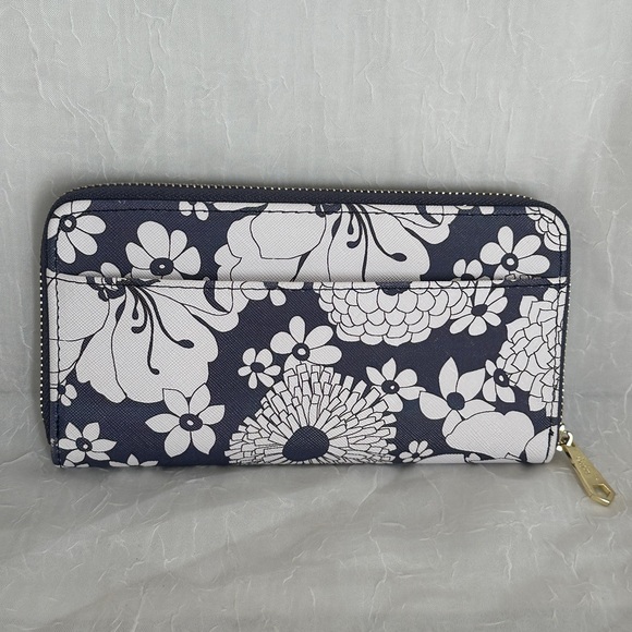 Trina Turk Handbags - Trina Turk Navy & White Floral Zip-Around Wallet